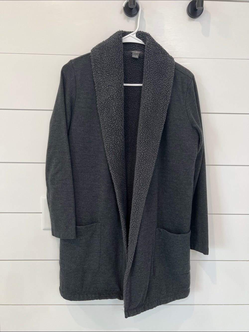 Heavy and Cozy Open-Front Charcoal Sherpa Cardigan